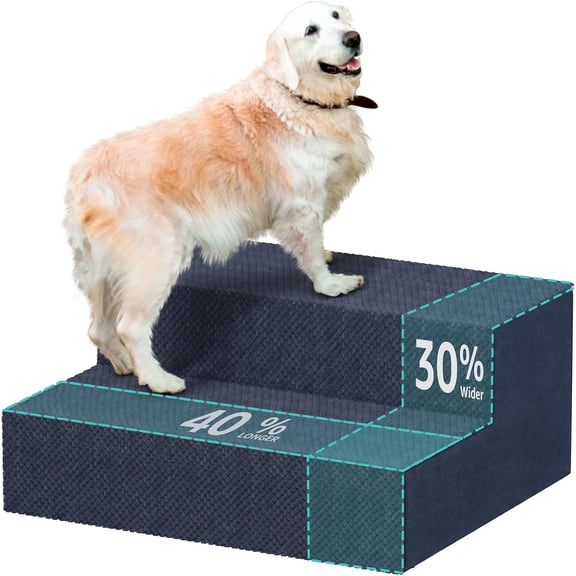 Large Dog Stairs for High Beds - Extra Wide Pet Steps for Large Dogs to Get on Tall Bed 3 Deep Step Cat Ramp for Couch 2 Steps Navy Blue