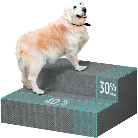 Large Dog Stairs for High Beds - Extra Wide Pet Steps for Large Dogs to Get on Tall Bed 3 Deep Step Cat Ramp for Couch 2 Steps