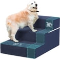 thumbnail image 1 of Large Dog Stairs for High Beds - Extra Wide Pet Steps for Large Dogs to Get on Tall Bed 3 Deep Step Cat Ramp for Couch Navy Blue, 1 of 9