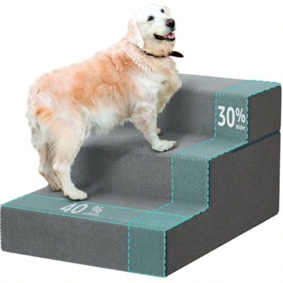 Large Dog Stairs for High Beds - Extra Wide Pet Steps for Large Dogs to Get on Tall Bed 3 Deep Step Cat Ramp for Couch