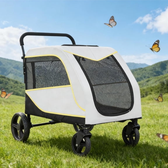 Large Dog Stroller for Medium & Big Pets, Folding Dual Entry Pet Wagon with Foot Brake, All-Terrain Wheels and Air Mesh, 176 Lbs Capacity