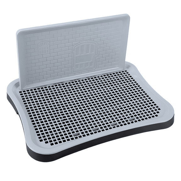 Large Dog Toilet Tray, Black Plastic Indoor Potty with Wall, 20.1 x 15.7 x 1.6 in, Elevated Splash Guard, Removable Grid for Pee Pad Station
