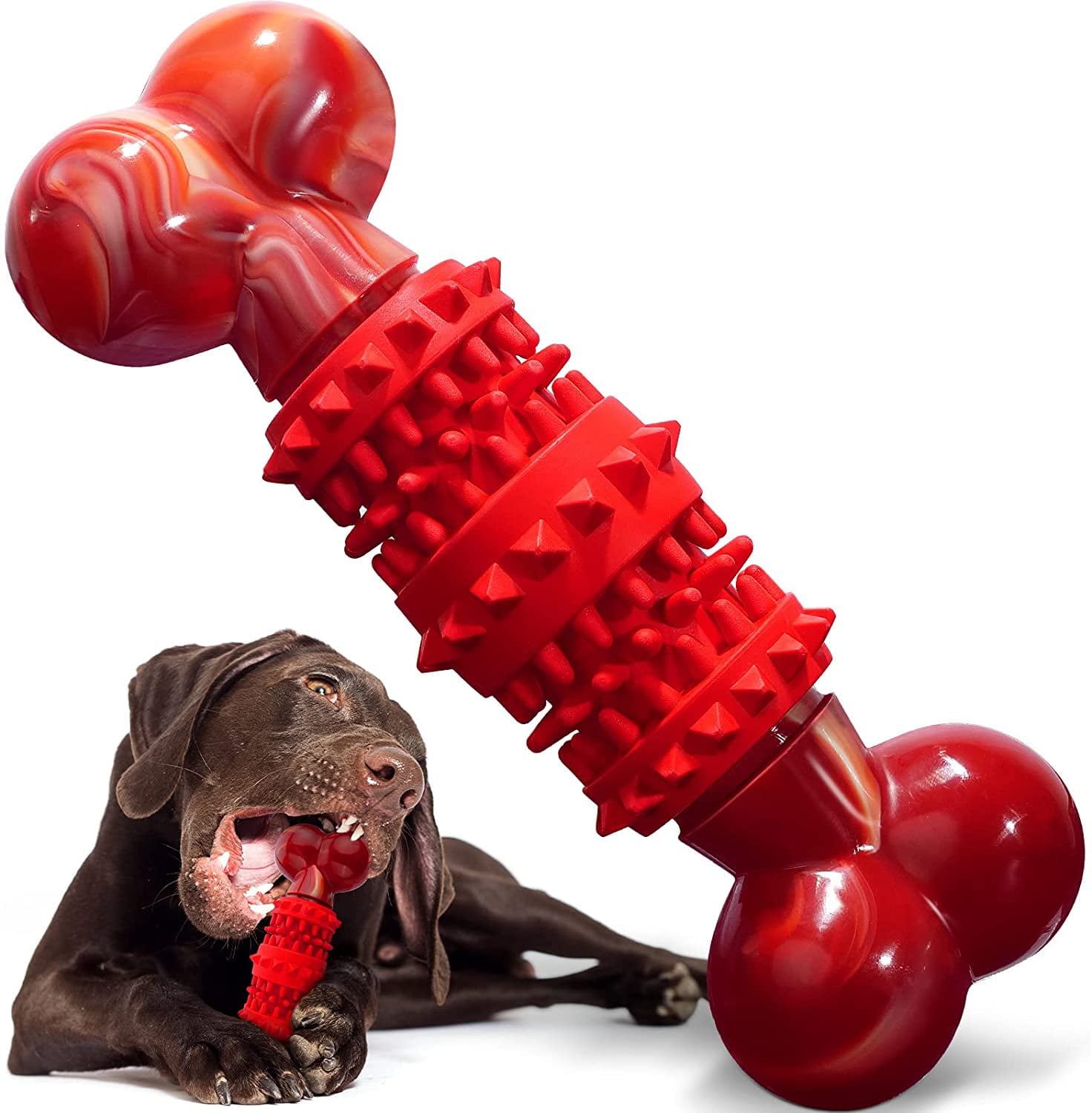 Large Dog Toys for Aggressive Chewers,Dog Toys for Large Dogs,Rubber Tough Dog Bone Chew Toys,Toothbrush Dog Toys for Aggressive Chewers Large Breed,Interactive Dog Puzzle Toys,Puppy Chew Toys photo