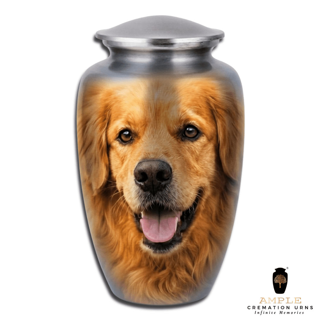 Large Dog Urn Golden Retriever Face Pet Cremation Urn Aluminum Ashes Memorial