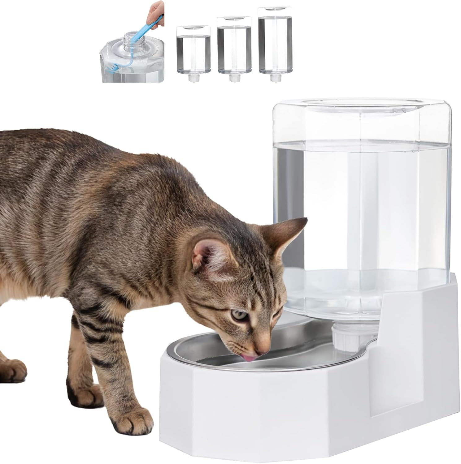 Large Dog Water Dispenser: 4L Stainless Steel Gravity Cat Water Feeder - Quiet Refill - No Power Needed - for Kittens & Cats - Bedroom/Kitchen Corner/Crate Area