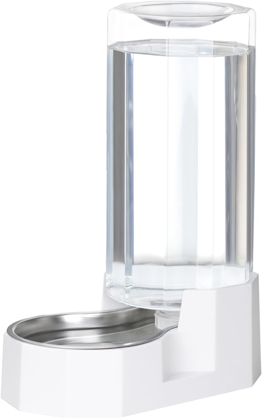Large Dog Water Dispenser: 9L Automatic White Water Feeder with Stainless Steel Bowl - Without Filter - Gravity Design for Multiple Pets Indoor/Outdoor