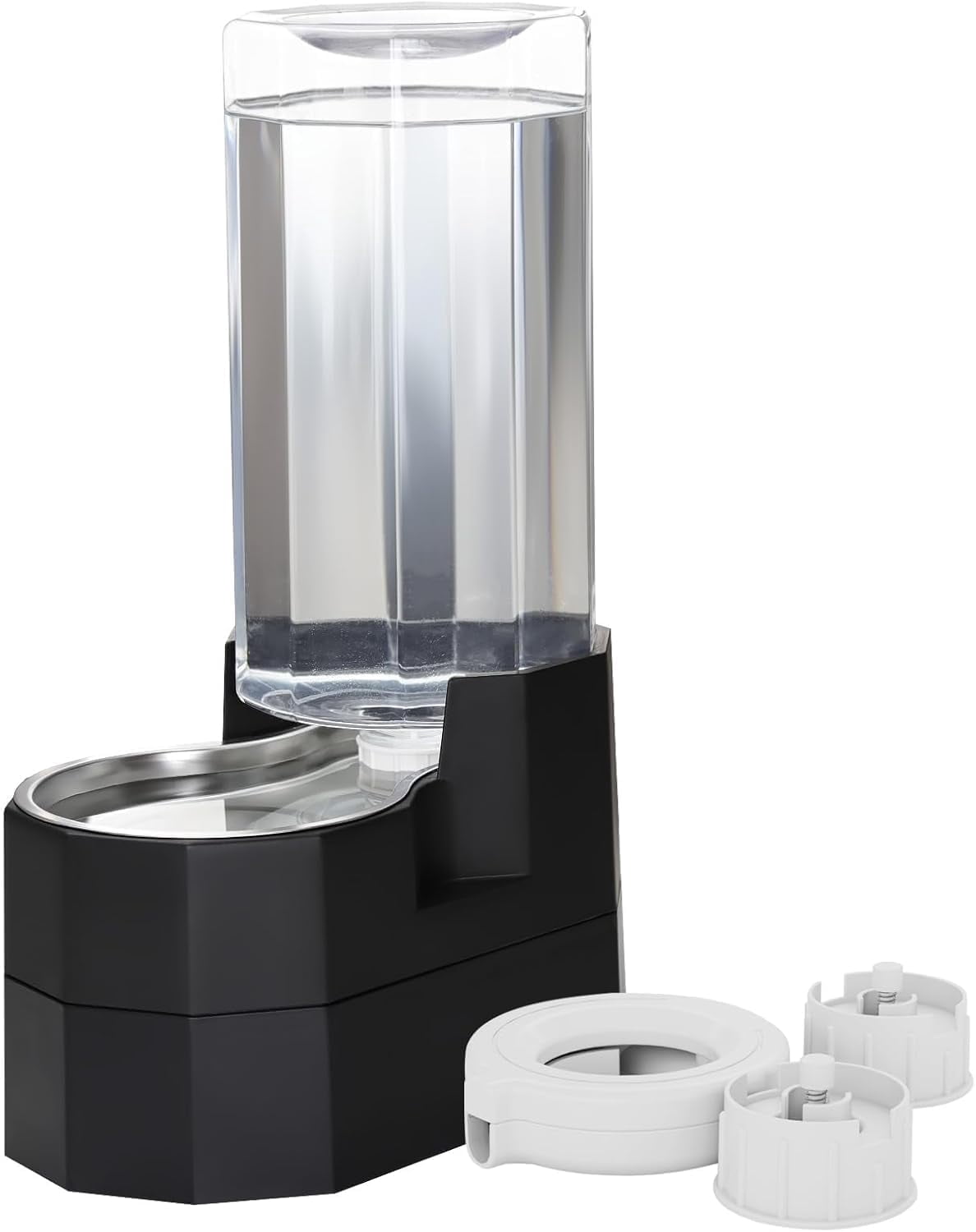 Large Dog Water Dispenser: 9L Raised Gravity Gray Automatic Stainless Steel Waterer with 2 Caps - 100% BPA Free - Pet Feeder for Senior Dogs with Joint Pain in Bedroom Garden