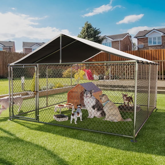 Large Dog kennel Outdoor with Roof Heavy Duty Dog Enclosure Outside Pet Fence for Yard Dog Boarding Kennel Poultry House Cage Steel Fence with Ground Anchor Secure Lock Farm Camping 10×10×6FT