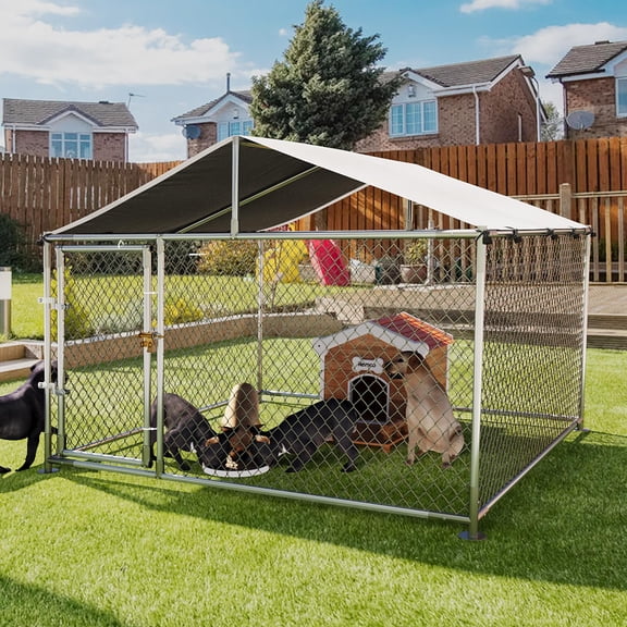Large Dog kennel Outdoor with Roof Heavy Duty Dog Enclosure Outside Pet Fence for Yard Dog Boarding Kennel Poultry House Cage Steel Fence with Ground Anchor Secure Lock Farm Training 7.5×7.5×5.5FT