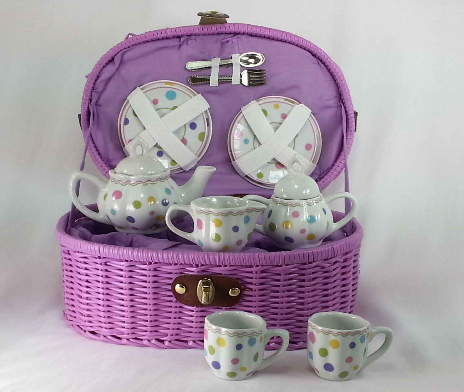 Delton Products Gumdrops Dollies Tea Set in Basket, Large