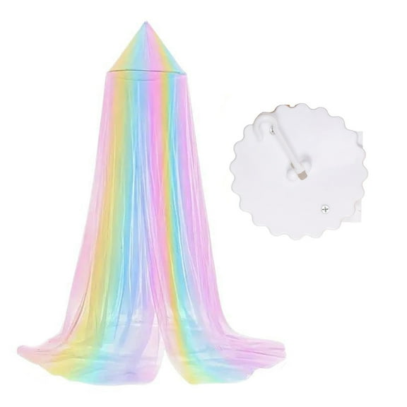 Large Dome Baby Bed Canopy Fly Net for Cribs with Rainbow Pattern Accent, Nursery Decors Bed Tulle Curtain