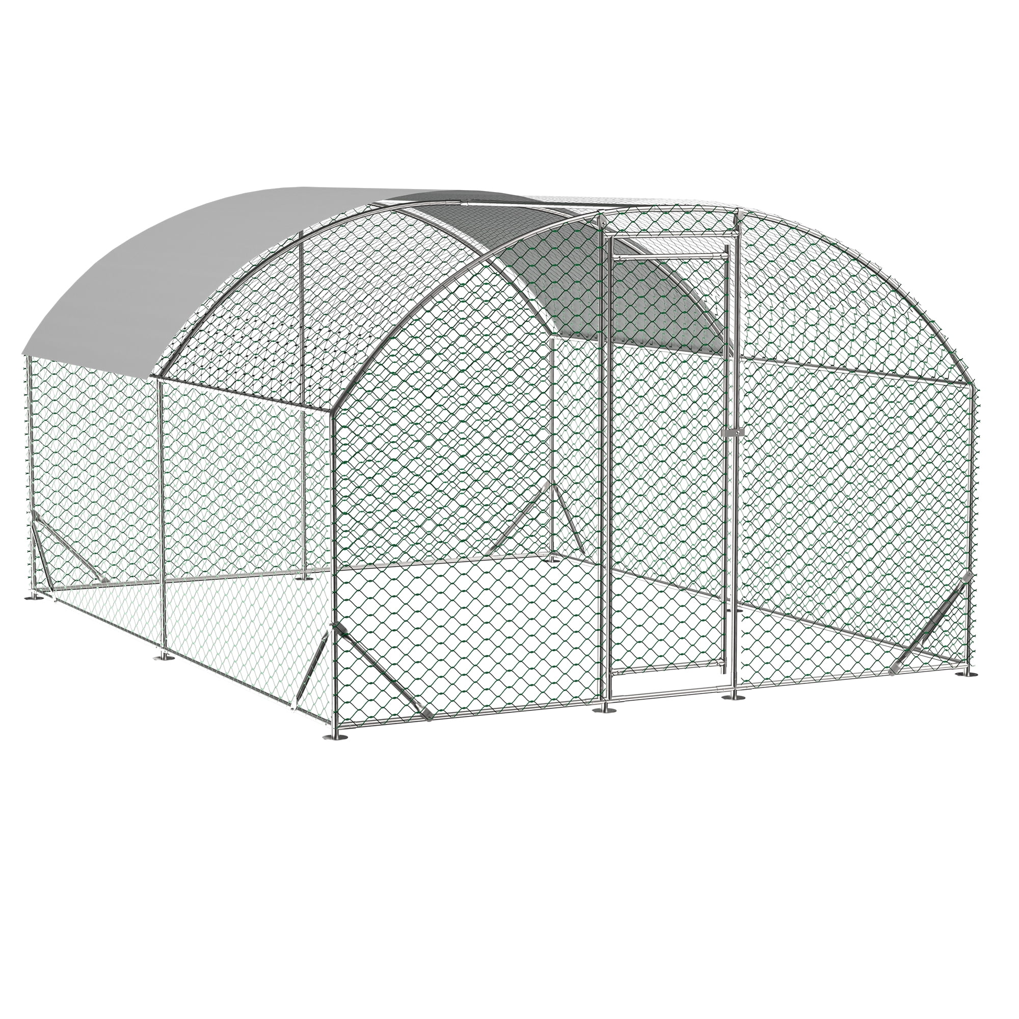 Large Dome Shaped Metal Chicken Coop, Walk-in Poultry Run with Waterproof Anti-UV Cover, Galvanized Steel Hen Cage for Outdoor Yard Farm