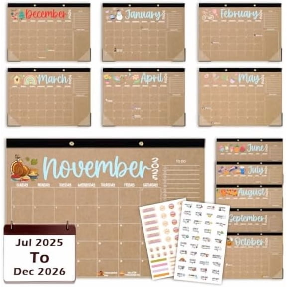 Large Doodle Teacher Desk Calendar 2025-2026 Teacher planner 18-Month 2025-2026 Holiday Monthly Desk Desktop Classroom Calendar 2025 July 2025-December 2026 with Holiday Planner Stickers