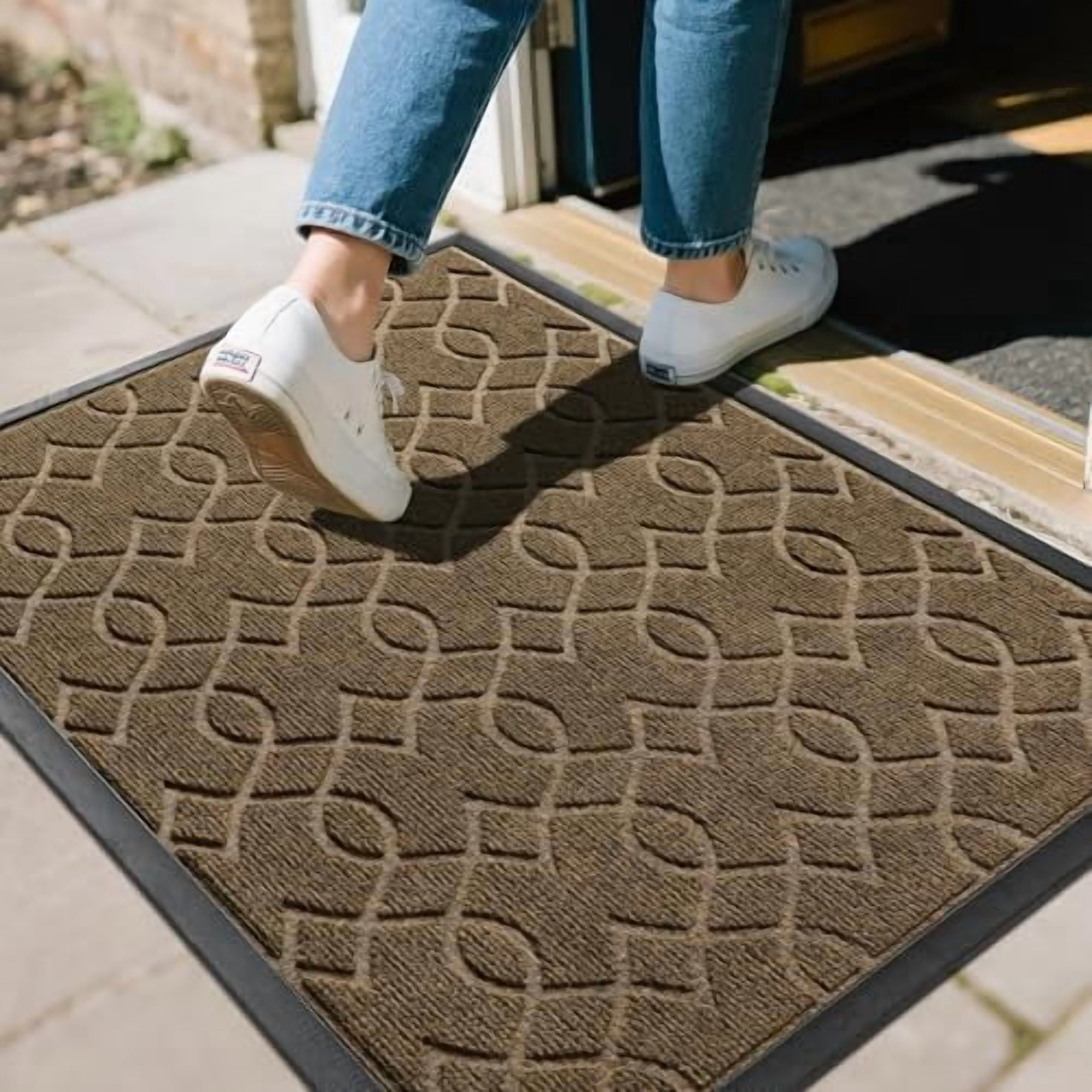 Large Door Mat 36x24, All-Season Waterproof Doormat Outdoor Entrance, Heavy Duty Non-Slip Outside Door Mat for Garage Patio Proch Entryway Indoor, Easy Clean, Brown