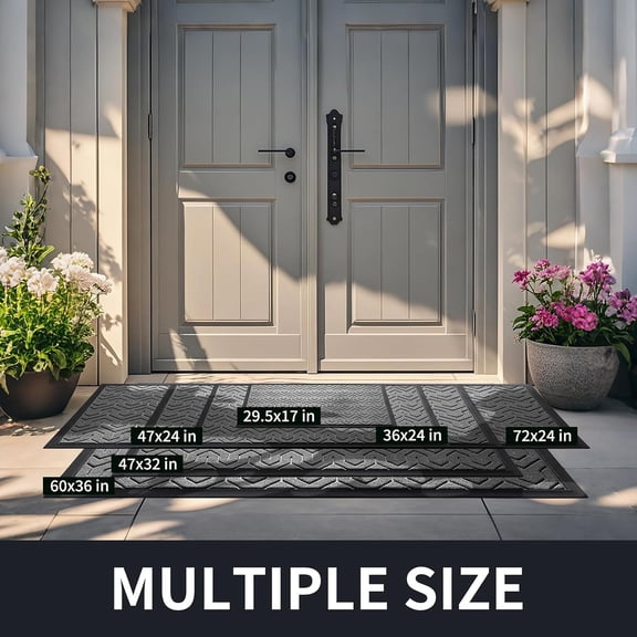 Large Door Mat Outside Entrance 47x32, Waterproof Heavy Duty Outdoor Mats for Front Door, Non Slip Rubber Entry Mat for Garage Indoor, Easy Clean, Grey
