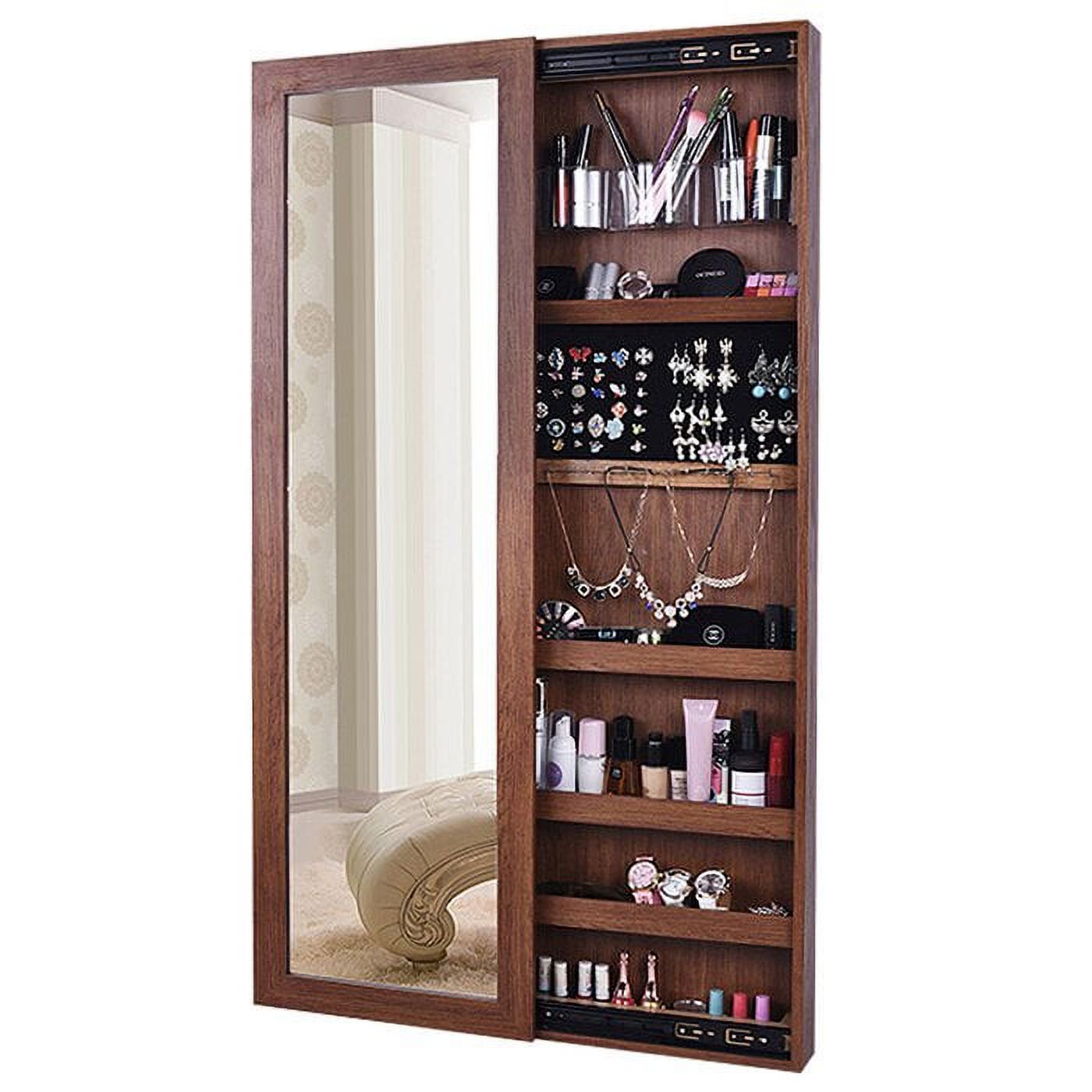Large Door Mounted Jewelry Cabinet with Full Size Mirror, Brown