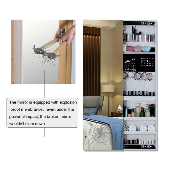 Large Door Mounted Jewelry Cabinet with Full Size Mirror, White