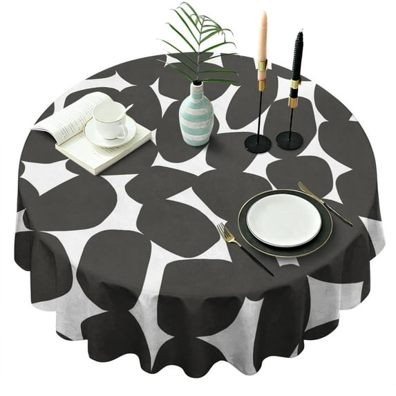 Large Dot Black Round Table Cloth,Wrinkle Free Table Cover with Polyester,Waterproof Reusable Tableclothes for Kitchen Picnic Party (Round,60x60inch)
