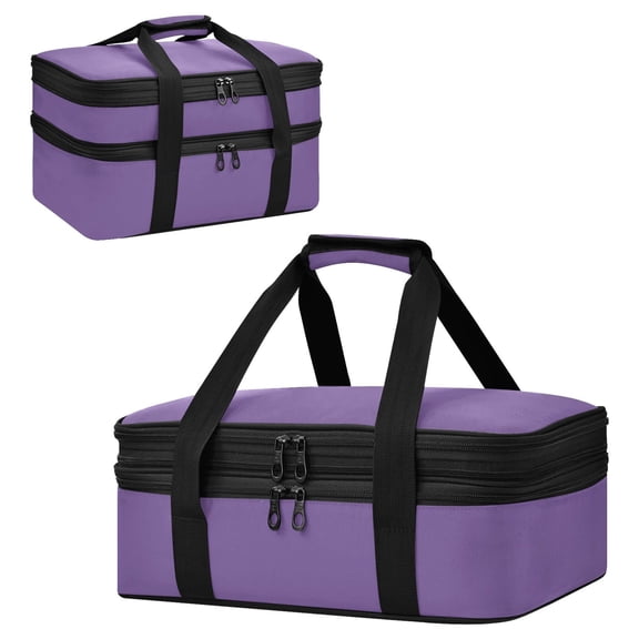 Large Double Decker Insulated Casserole Carrier Expandable 2-Layer Thermal Food Tote Bag Solid Muted Violet Background Hot Cold Pizza Lasagna Holder for Potluck Picnic Party Camping