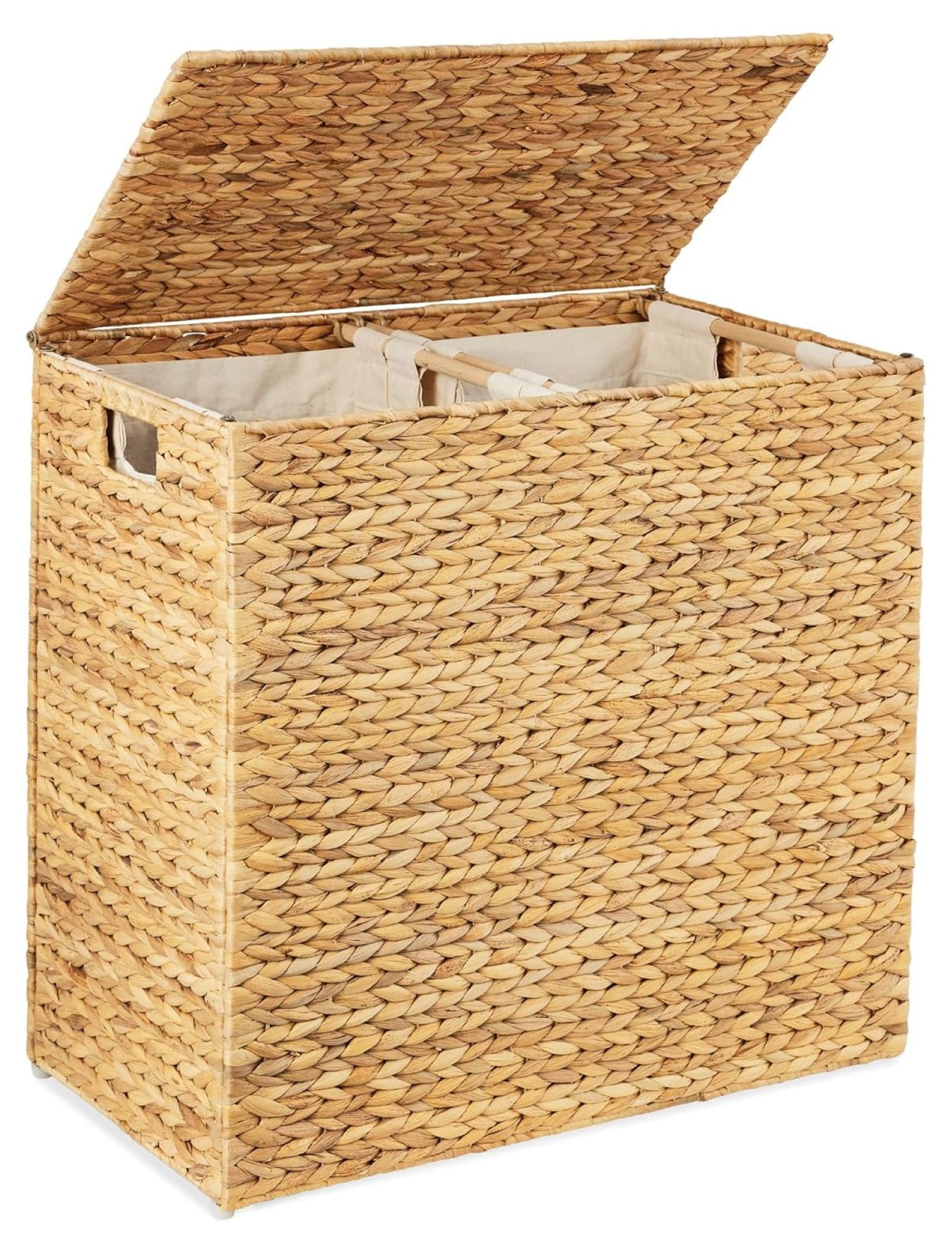 Large Natural Water Hyacinth Double Laundry Hamper with Lid