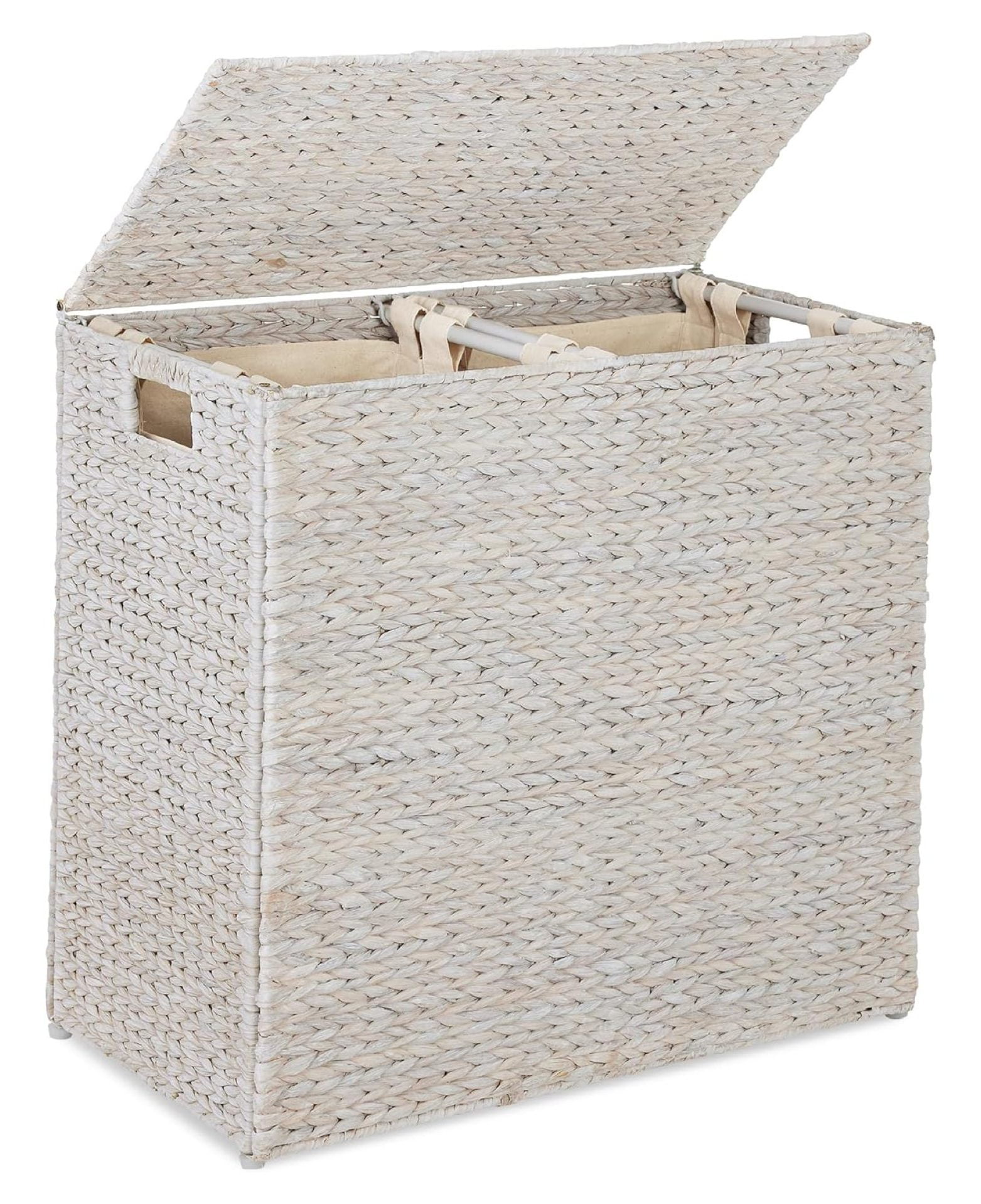 Large White Water Hyacinth Double Laundry Hamper with Lid
