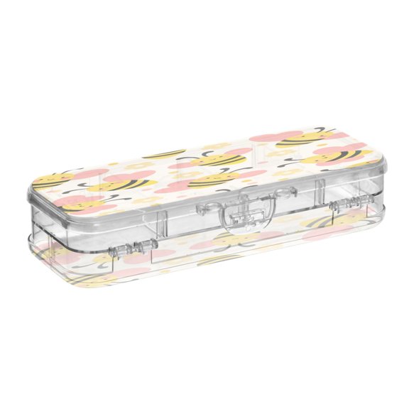 Cream Bees Printed Large Double Layer Clear Pencil Box Removable Dividers Pencil Cases for 3-18year