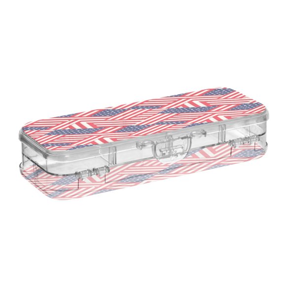 Flag Grid Printed Large Double Layer Clear Pencil Box Removable Dividers Pencil Cases for 3-18year