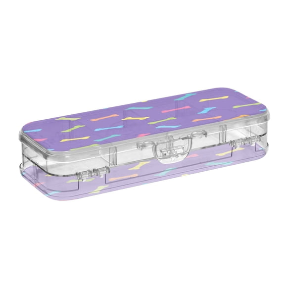Purple Bones Printed Large Double Layer Clear Pencil Box Removable Dividers Pencil Cases for 3-18year