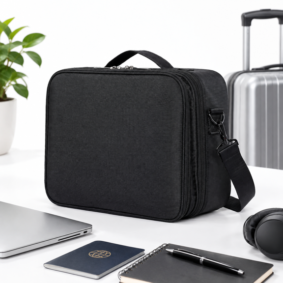 Large Double Layer Electronics Organizer Travel Case, Black, Extra Large