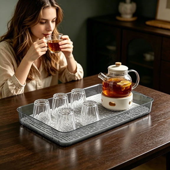 Large Double-Layer Kitchen Drain Tray, Dish Drying Rack with Pan, Countertop Cup Drainer for Coffee, Vegetable & Fruit