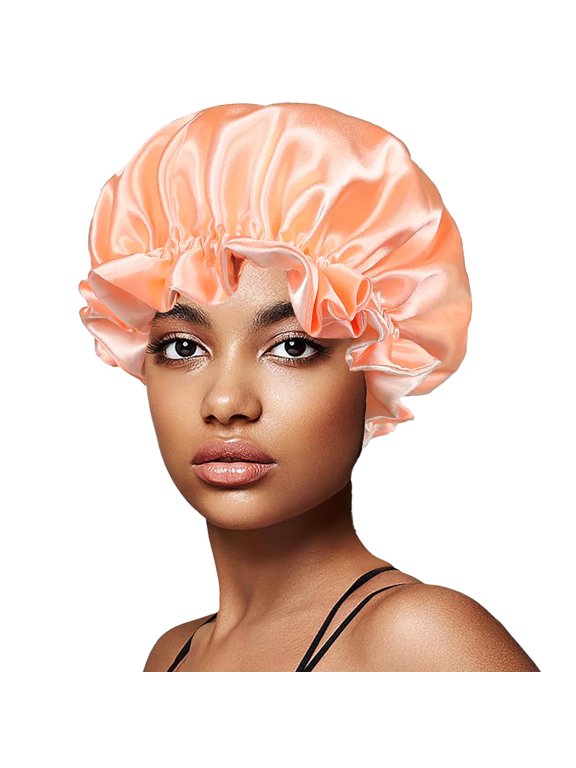 Large Double Layer Satin Sleep Cap with Wide Ruffle Brim - 12 Colors