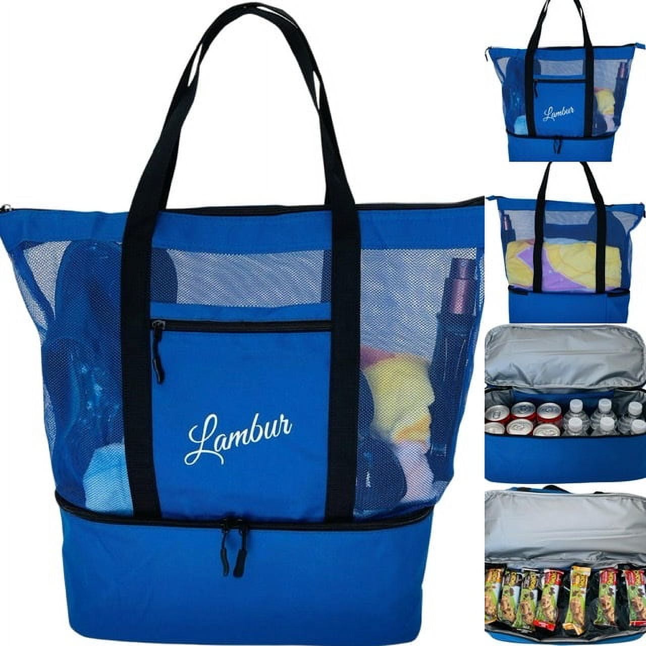 Large Double Layer Thermal Insulated Cooler Beach Bag With Zipper