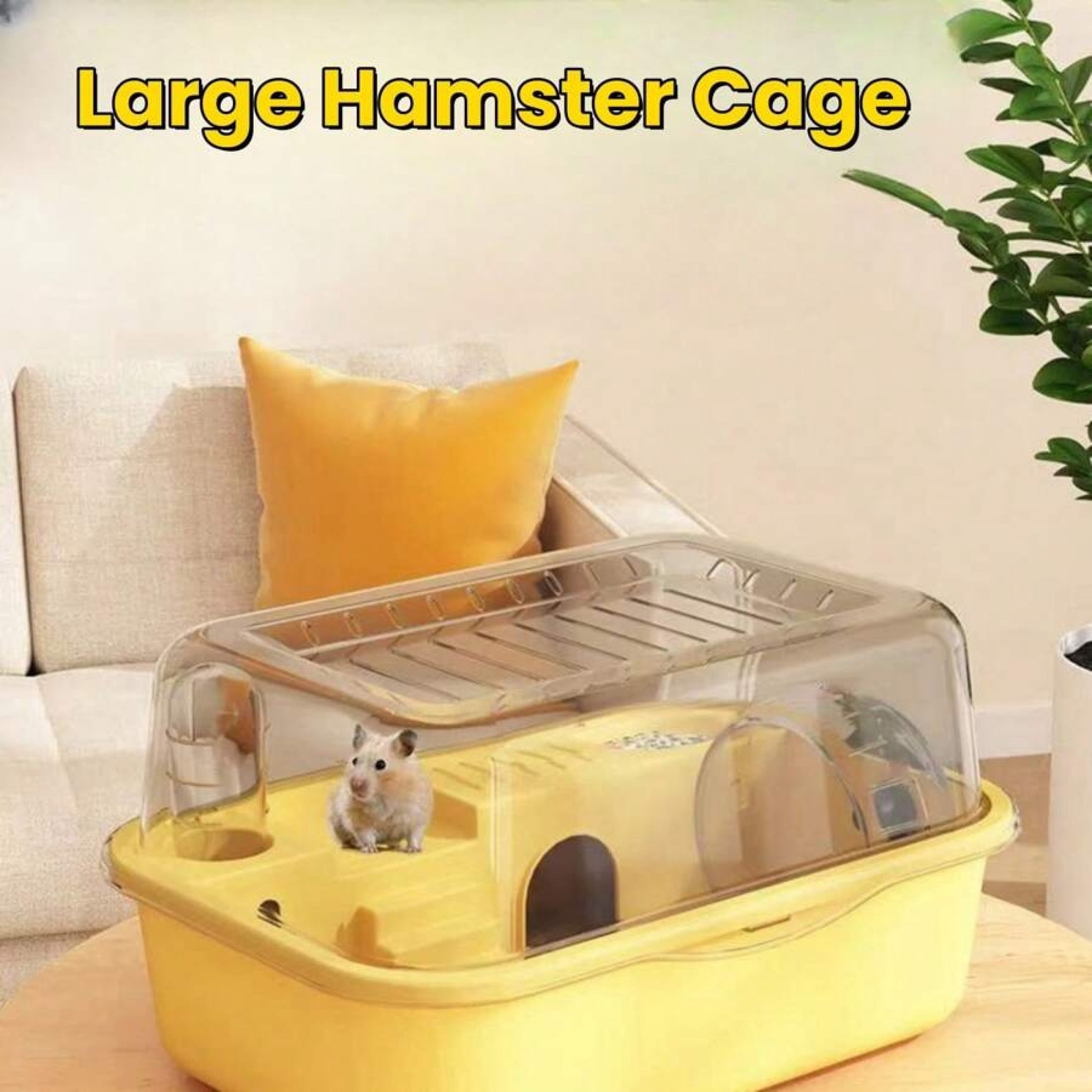Large Double Layer Transparent Hamster Cage, Full View Ventilated Small Animal Villa with Running Wheel Water Bottle Food Basin, Openable Top Habitat Cage