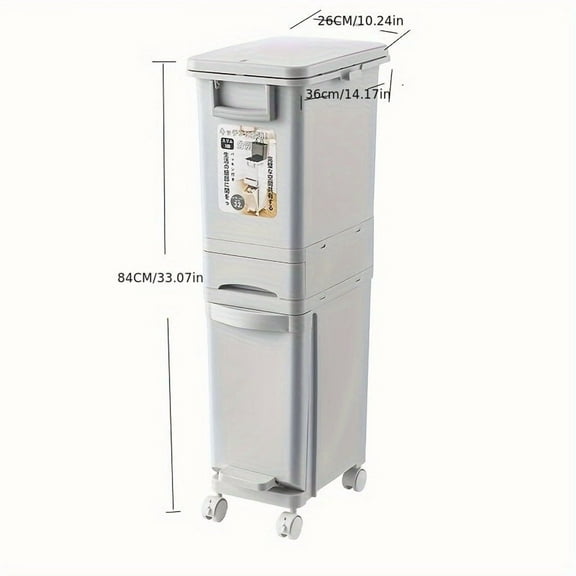 Large Double-Layer Trash Can with Lid – Foot Pedal Garbage Bin for Kitchen, Dry & Wet Waste Separation, Durable Plastic Rubbish Bin for Home, Office, and Cleaning Supplies