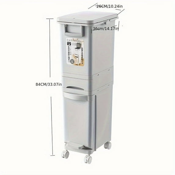 Large Double-Layer Trash Can with Lid – Foot Pedal Garbage Bin for Kitchen, Dry & Wet Waste Separation, Durable Plastic Rubbish Bin for Home, Office, and Cleaning Supplies