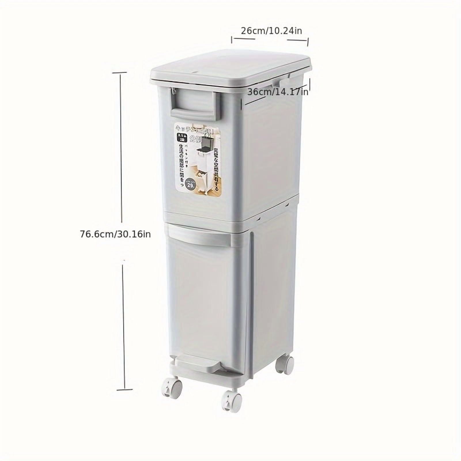 Large Double-Layer Trash Can with Lid – Foot Pedal Garbage Bin for Kitchen, Dry & Wet Waste Separation, Durable Plastic Rubbish Bin for Home, Office, and Cleaning Supplies