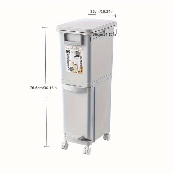 Large Double-Layer Trash Can with Lid – Foot Pedal Garbage Bin for Kitchen, Dry & Wet Waste Separation, Durable Plastic Rubbish Bin for Home, Office, and Cleaning Supplies
