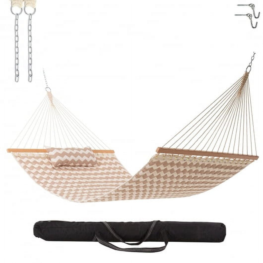 Large Double Quilted Hammock with Detachable Pillow - Beige Chevron