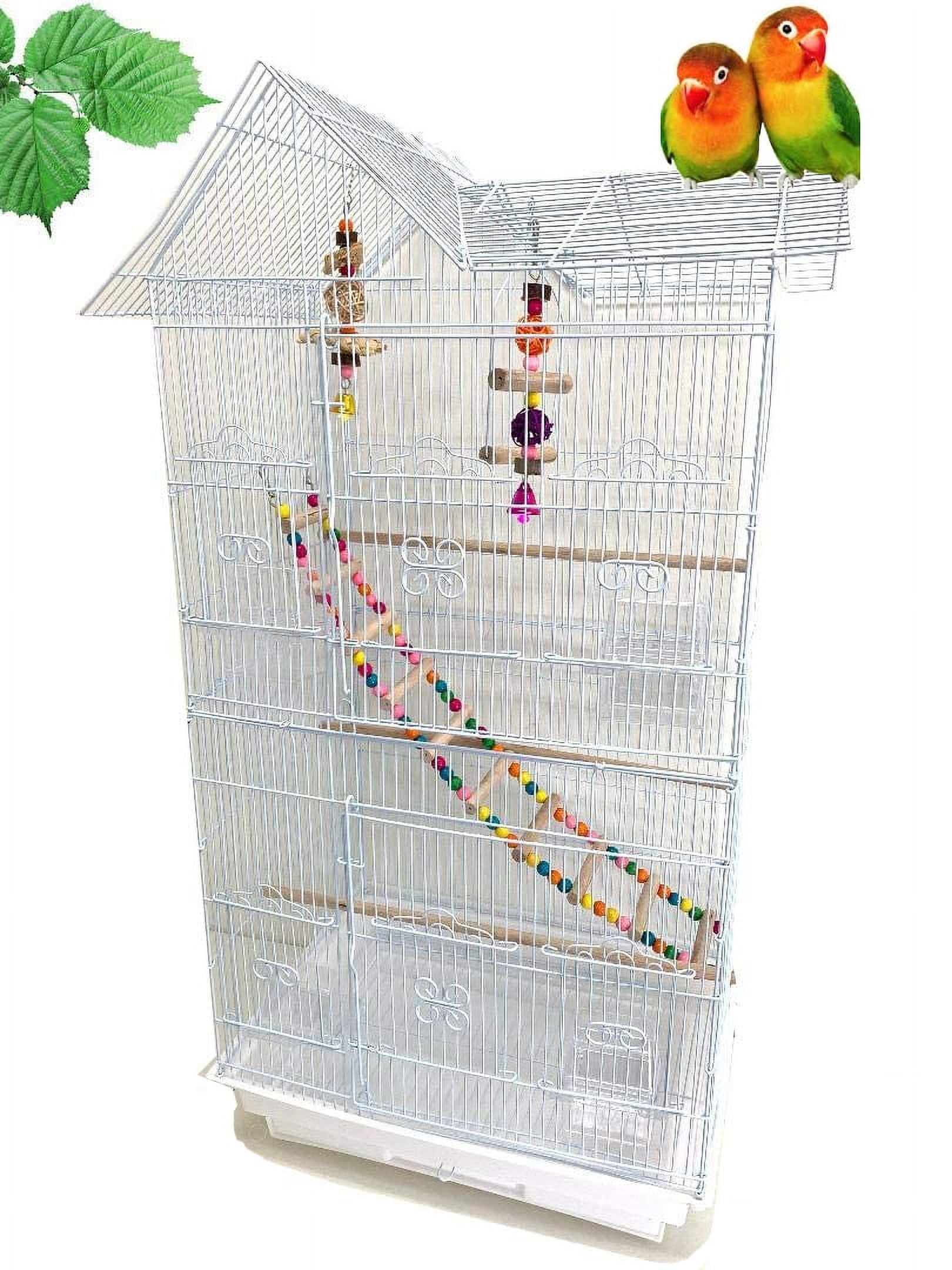 Large Double Roof Top Flight Bird Cage with Toys and Crossover Ladder for Cockatiels Sun Parakeets Green Cheek Conures Aviary Budgie Finch Lovebird Canary Pet Bird Travel Cage
