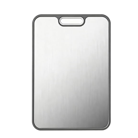 Large Double-Sided Cutting Board, 15.4 x 10.6 in / 39 x 27 cm Stainless Steel and Wheat Fiber Cutting Board, Silver Ion, for 3-5 People, Beige