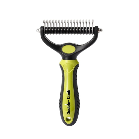 Large Double-Sided Pet Dematting Comb for Cats and Dogs, Professional Detangling Brush for Severe Knots and Mats, Heavy Duty Undercoat Grooming Rake,Green