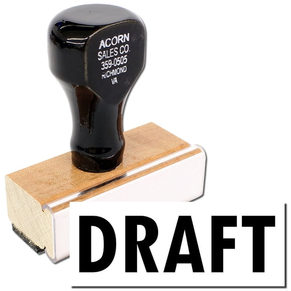 Large Draft Rubber Stamp, Wooden Handle Rubber Stamp, Laser Engraved Dies, Impression Size 7/8" tall x 2-1/4”, Uses a Separate Stamp Pad