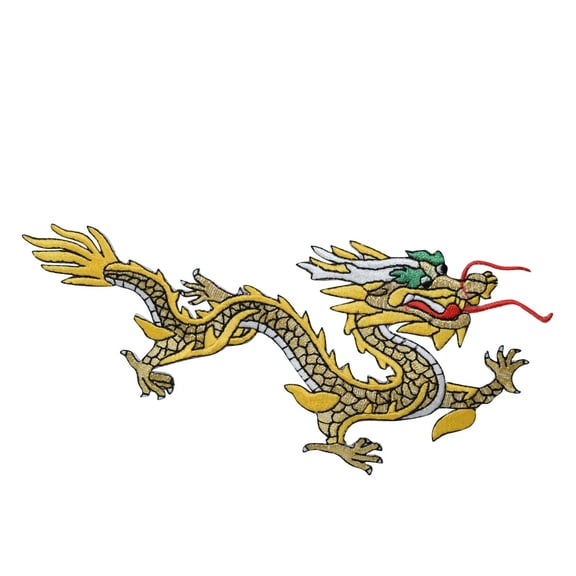 Large - Dragon - Facing Right - Yellow/Gold - Iron on Applique/Embroidered Patch