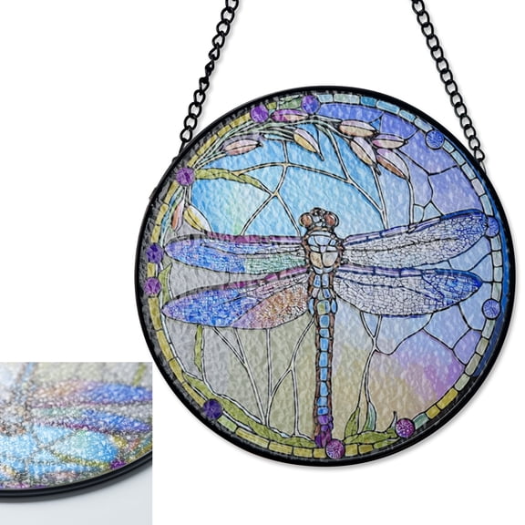 Large Dragonfly Stained Glass Suncatcher, Colorful Insect Window Panel