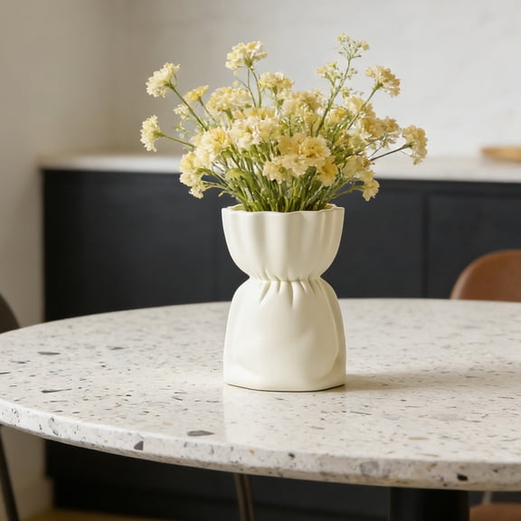 Large Drawstring Bag Shaped Plastic Vase, Unbreakable Decorative Flower Vase for Home, Wedding, Table Centerpiece
