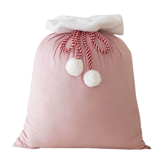Large Drawstring Gift Bag with Decorative Cord and Pom Pom Accents for Holiday or Special Occasion Wrapping Storage