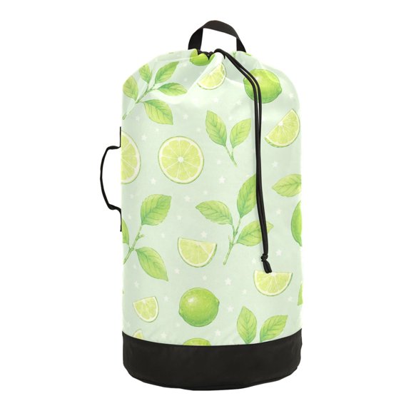Large Drawstring Laundry Backpack Bag, Soft Green Lime Star Art Durable Foldable Travel Laundry Bag with Shoulder Straps for College Dorm Camping