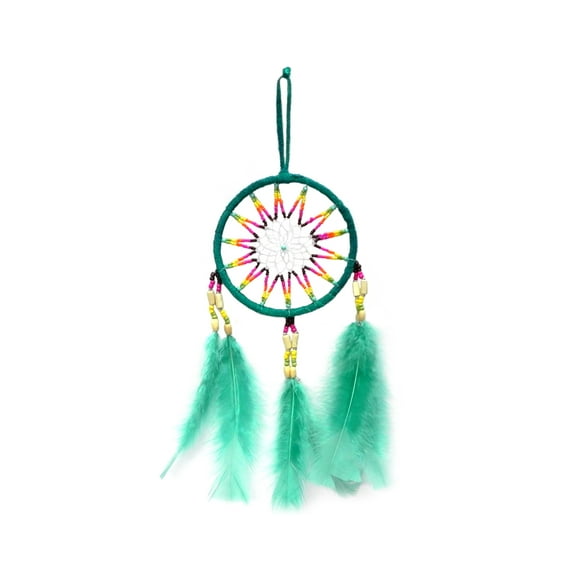 Large Dream Catcher Natural Feather Multicolored Beaded Dangle Hanging Ornament - Handmade Gifts Boho Home Room Decor Accessories