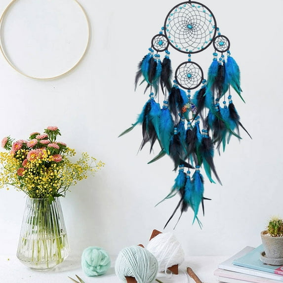 Large Dream Catcher Wall Hanging Decor with Tree of Life Design, Colorful Feathers and Wind Chimes, Boho Room Office Home Decor