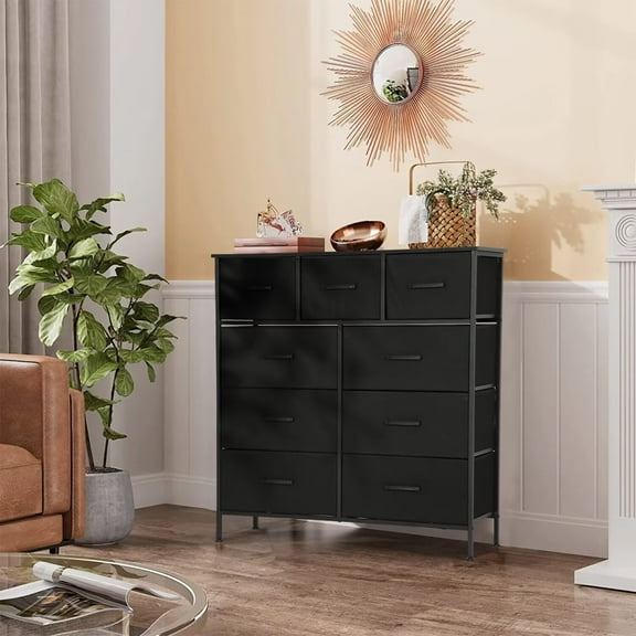 YRLLENSDAN,Large Dressers for Bedroom Tall, Plastic Dressers,Dressers for Women Bedroom, Storage Drawer Dresser, Closet Dressers ,Wood Top,Black